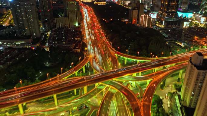 上海延安东路高架桥立交桥夜景移动延时