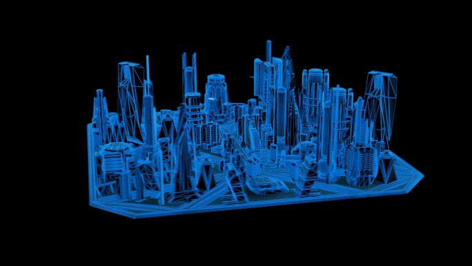 蓝色线条科技城市楼盘透明通道素材