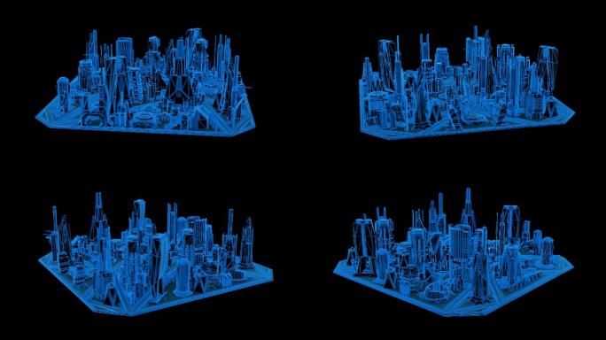 蓝色线条科技城市楼盘透明通道素材