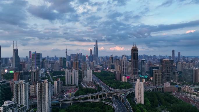 上海城市高架城市天际线夜景航拍