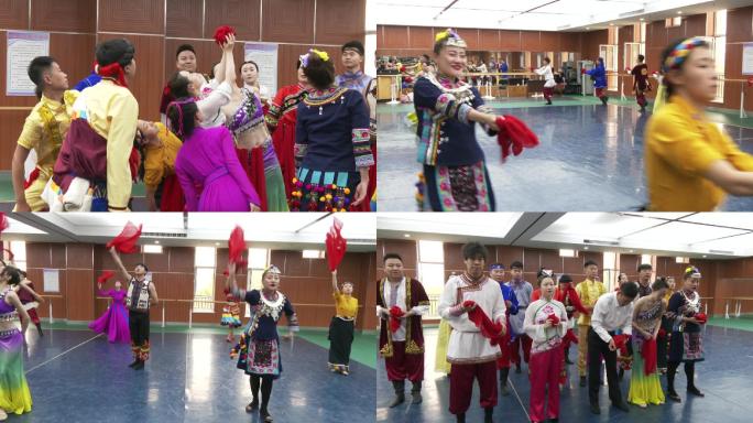 歌舞团排练厅排练多民族融合节目舞蹈节目