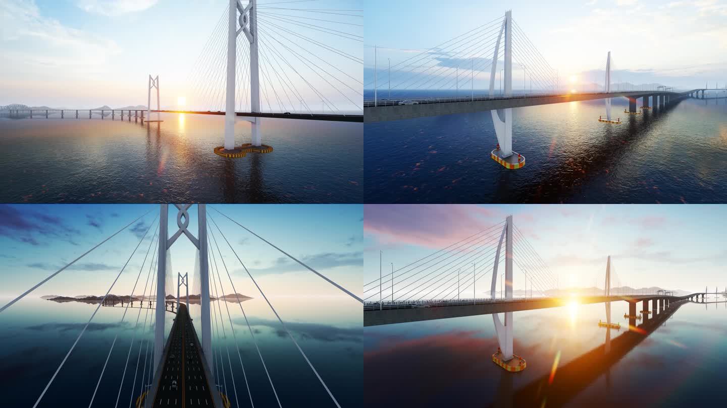 4K超全港珠澳大桥全段空镜日出合集