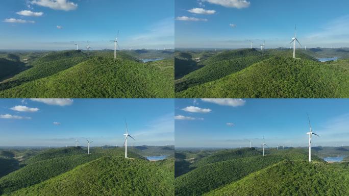 航拍山区风力发电机风轮机风电能源自然风光