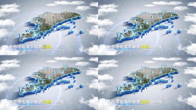 【4K原创】大连市蓝色科技范围立体地图