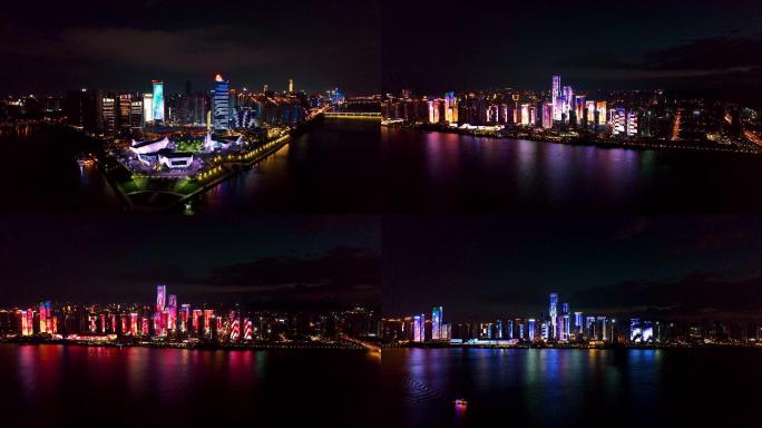 4K长沙湘江沿岸夜景灯光秀1