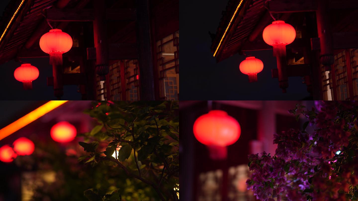 红灯笼中国风虚化建筑古风植物夜景光斑