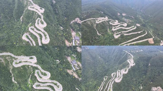 青州仰天山九龙盘蜿蜒山路夏日风景航拍