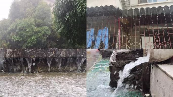 暴雨如注雨季来临大雨雨滴乡情情调住宅小区