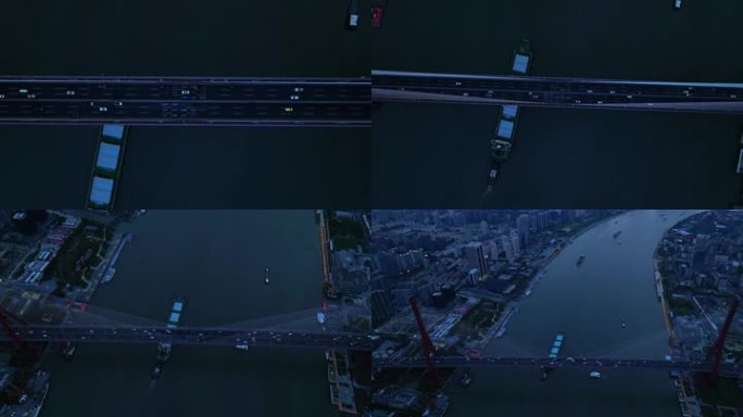 上海杨浦大桥桥梁交通日落夜景4k航拍