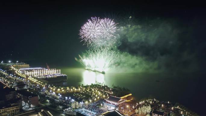 【4k原创】岳阳洞庭湖旅游景区夜景烟花