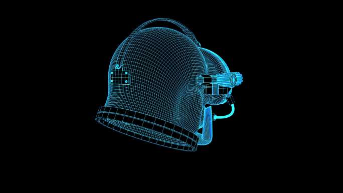 4K蓝色全息线框科技潜水头盔素材带通道