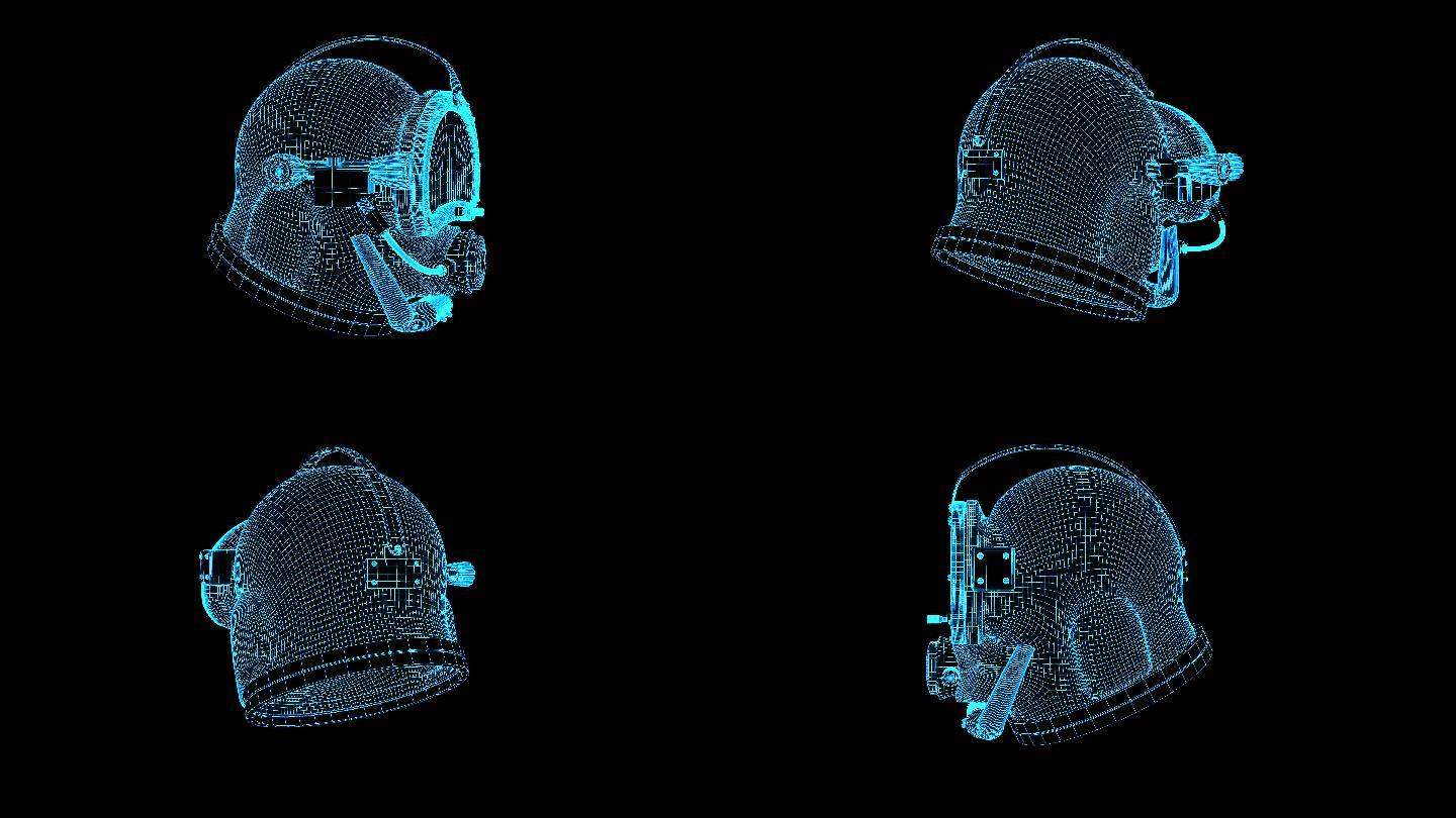 4K蓝色全息线框科技潜水头盔素材带通道