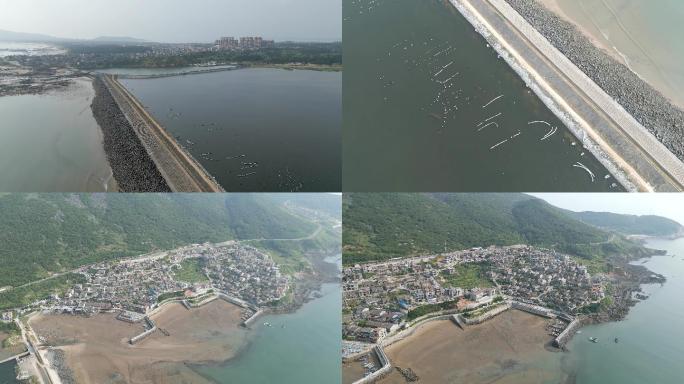 4k航拍福州平潭岛屿海边村落北港村渔村