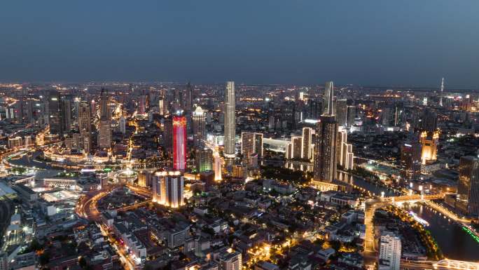 城市延时天津城市夜景环绕