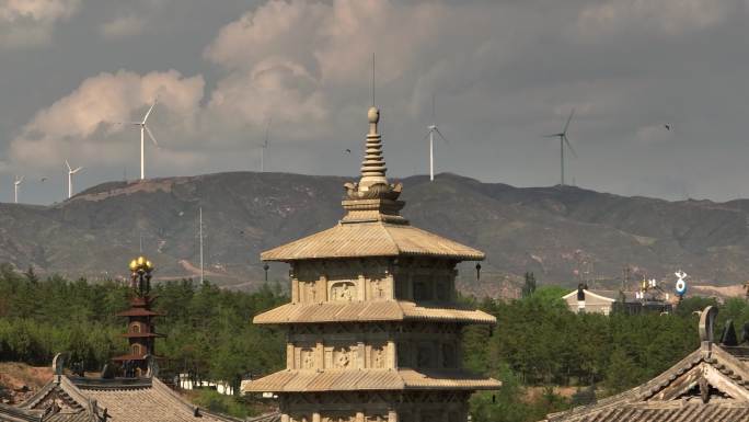 山西省大同市云冈石窟灵岩寺航拍素材