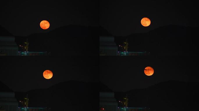 中秋节初升的红月亮