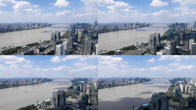 杭州滨江城区上空行走的云延时航拍