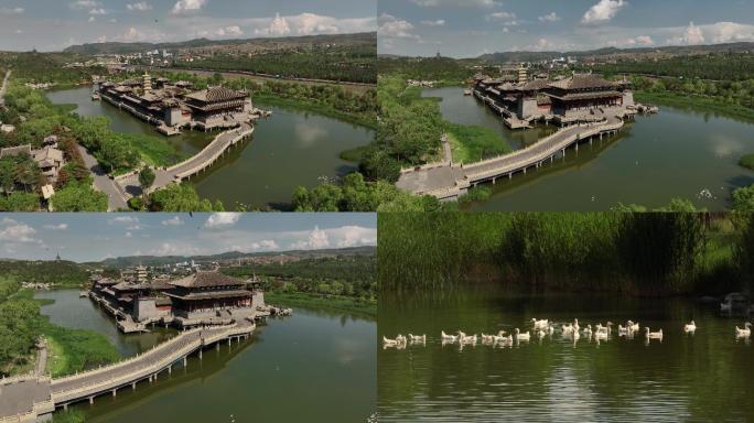 山西省大同市云冈石窟灵岩寺航拍