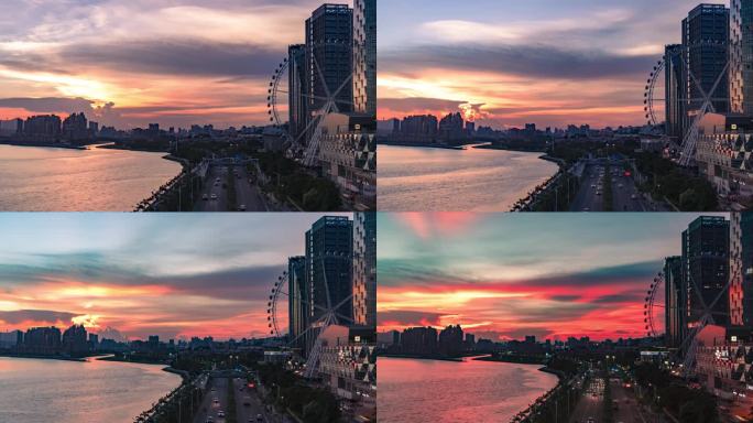 4K海边城市日转夜延时