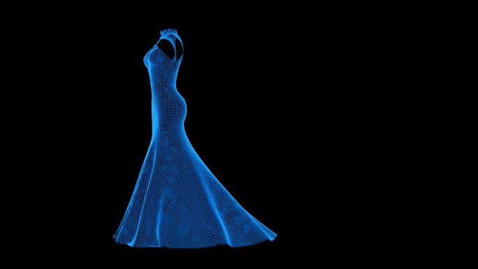 蓝色科技线条女士礼服展示透明通道素材