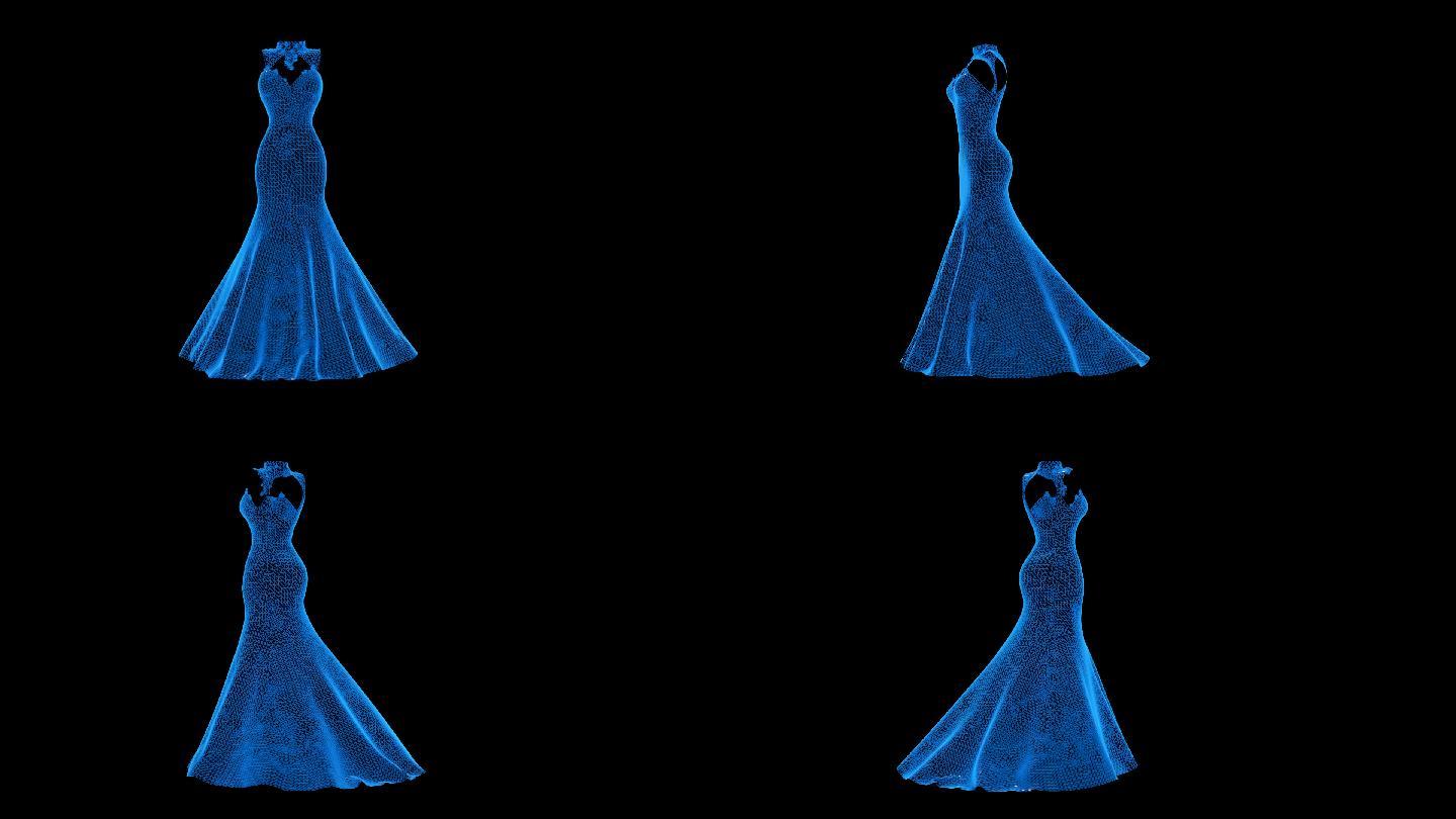 蓝色科技线条女士礼服展示透明通道素材