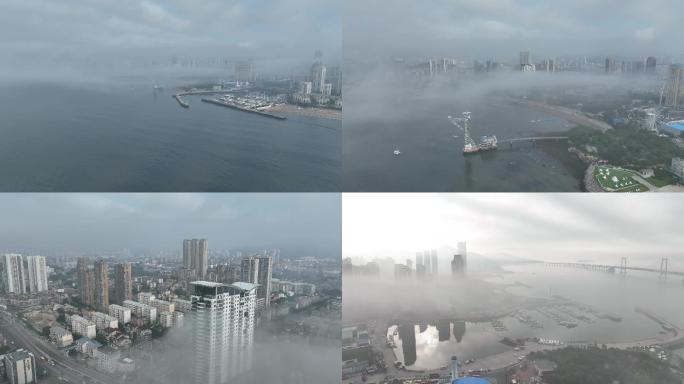 平流层雾下星海湾广场大桥
