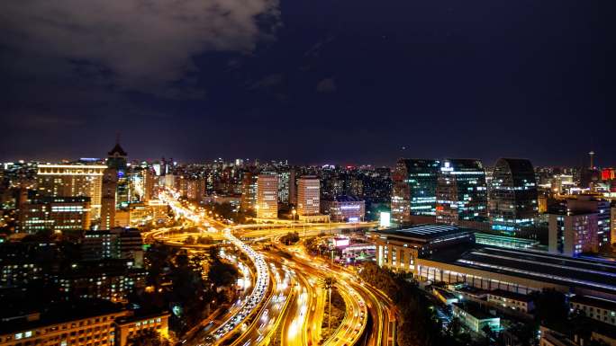 4K西直门桥全景车流夜景延时摄影