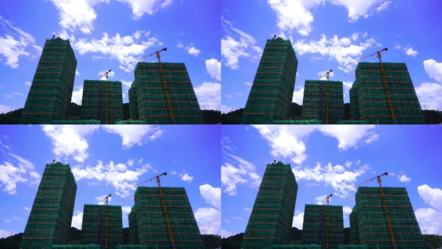 蓝天白云在建高楼施工深圳坪山