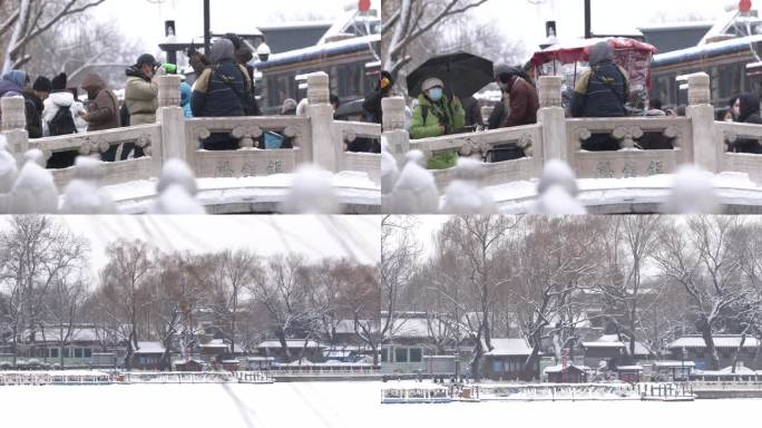 北京什刹海游人糖葫芦雪景