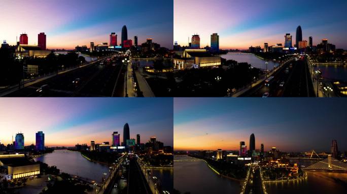 城市夕阳、夜景航拍