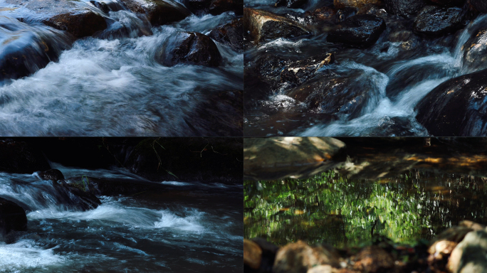 4k 慢门 深山林间小溪 溪流溪水 水流