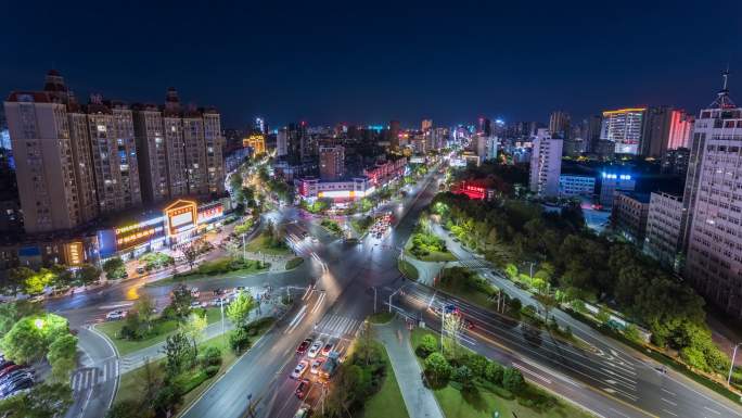 放射状路口交通夜景延时