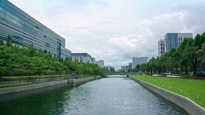 宁波东部新城城市河道航拍