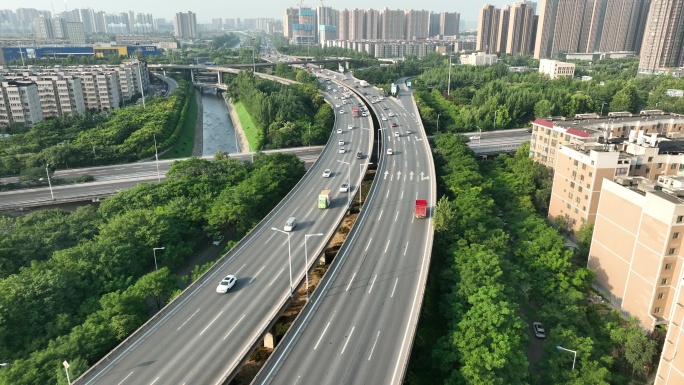 西安城市风光素材三桥立交城市绿化生态环境
