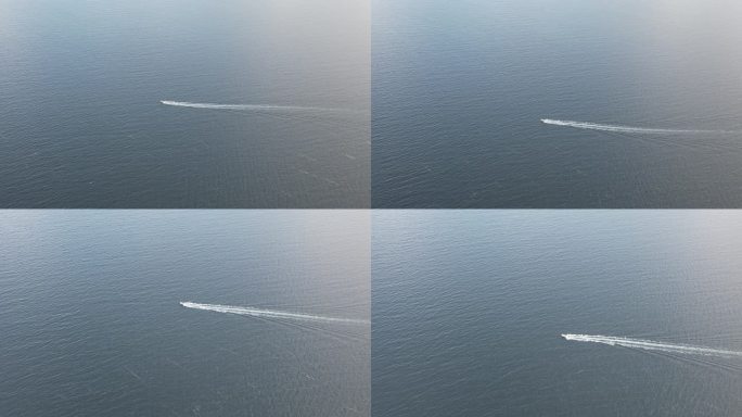 航拍在海面上高速行驶的快艇