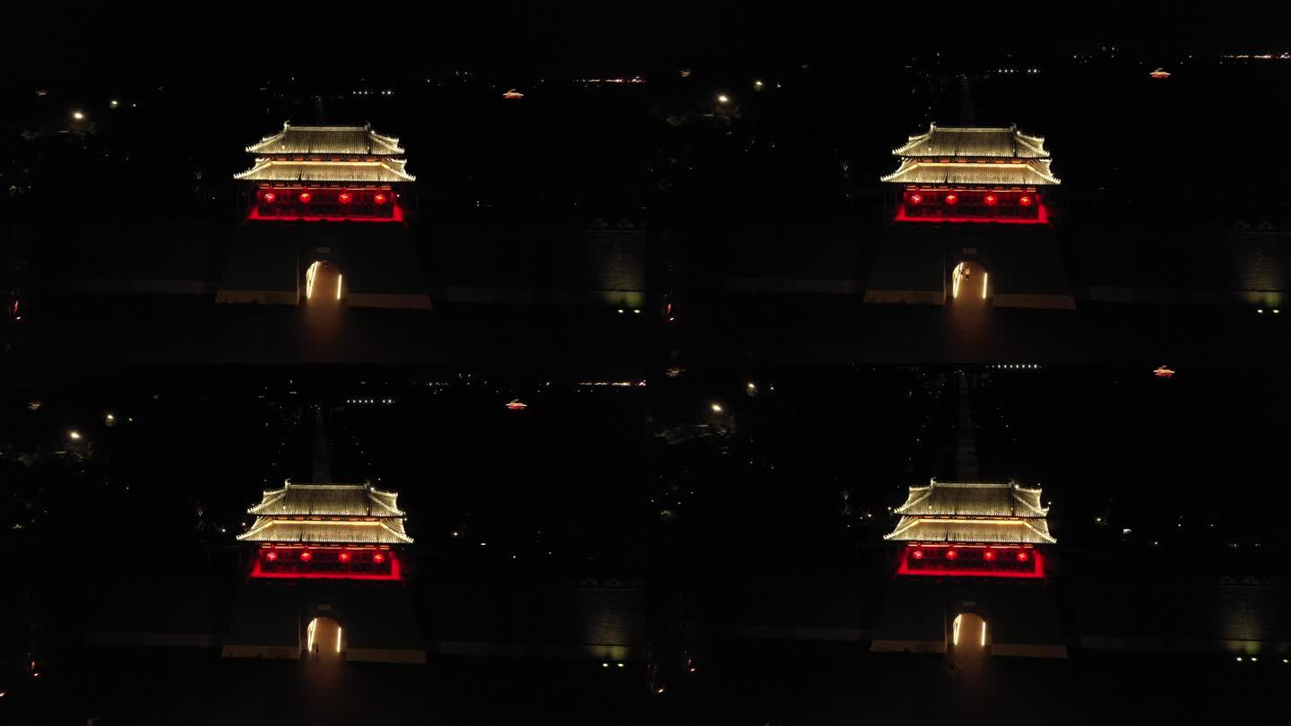 航拍扬州城楼夜景