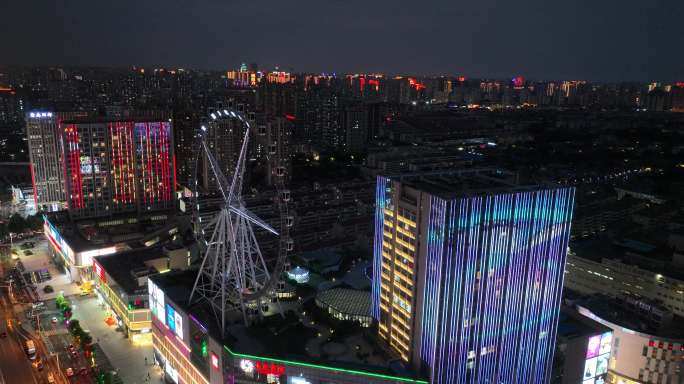 临沂泰盛广场夜景摩天轮航拍