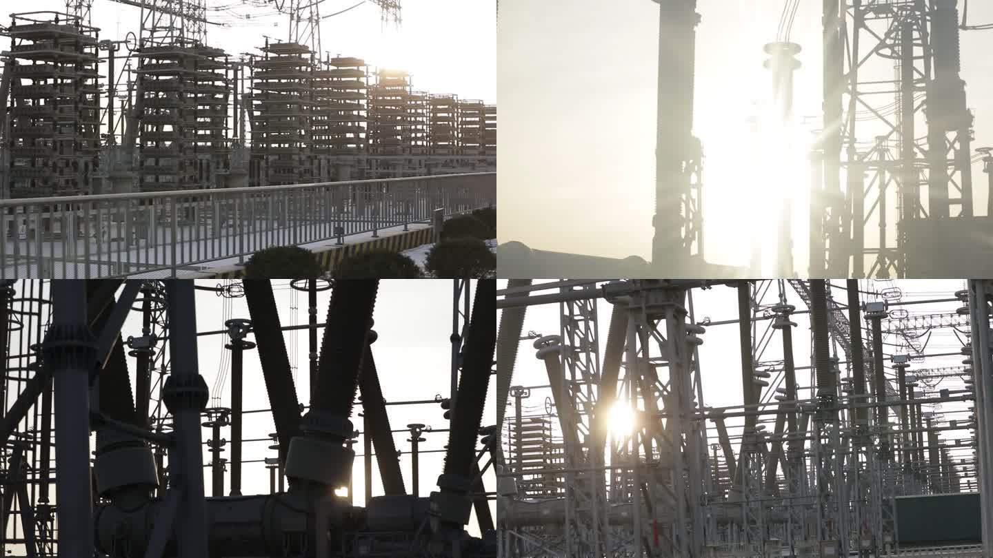 夕阳下的基建电力设施