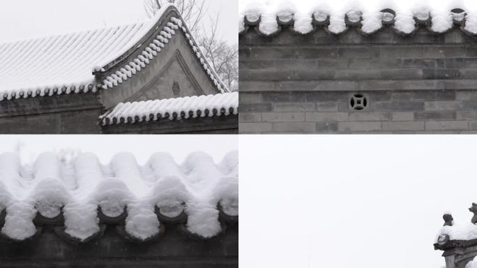 北京胡同屋檐雪景