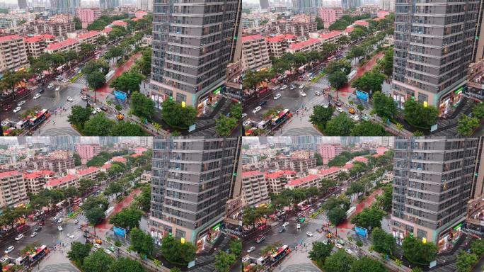 广州广钢新城高楼俯拍雨中路口