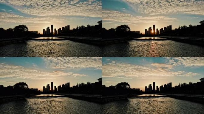 城市高楼 河流 天空 云彩 延时摄影