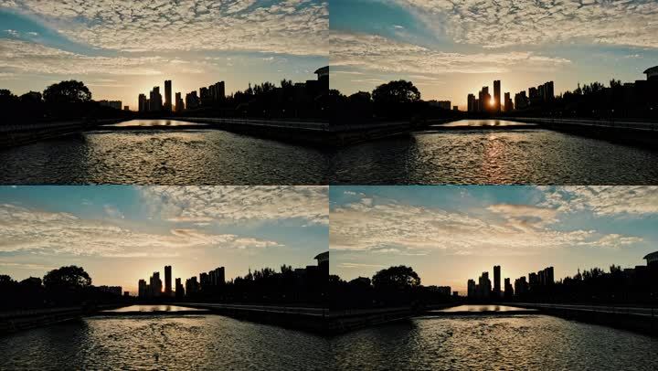 城市高楼 河流 天空 云彩 延时摄影