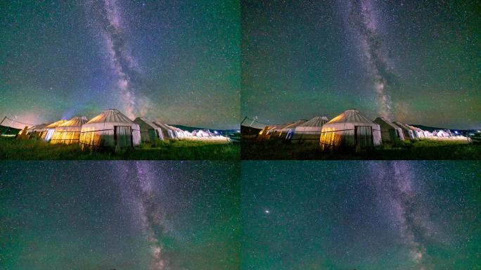 8K内蒙呼伦贝尔蒙古包星空银河流星雨延时