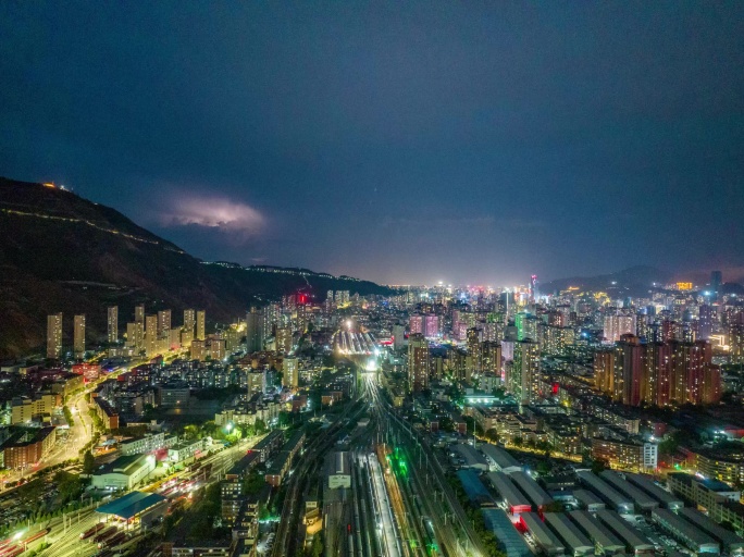 5k兰州城区夜景雷电夜景航拍延时