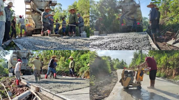 农民修路农村铺设乡村公路水泥硬化道路