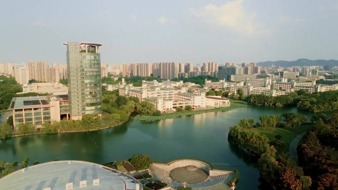 浙江大学 紫金港 校园 航拍 夕阳 大气