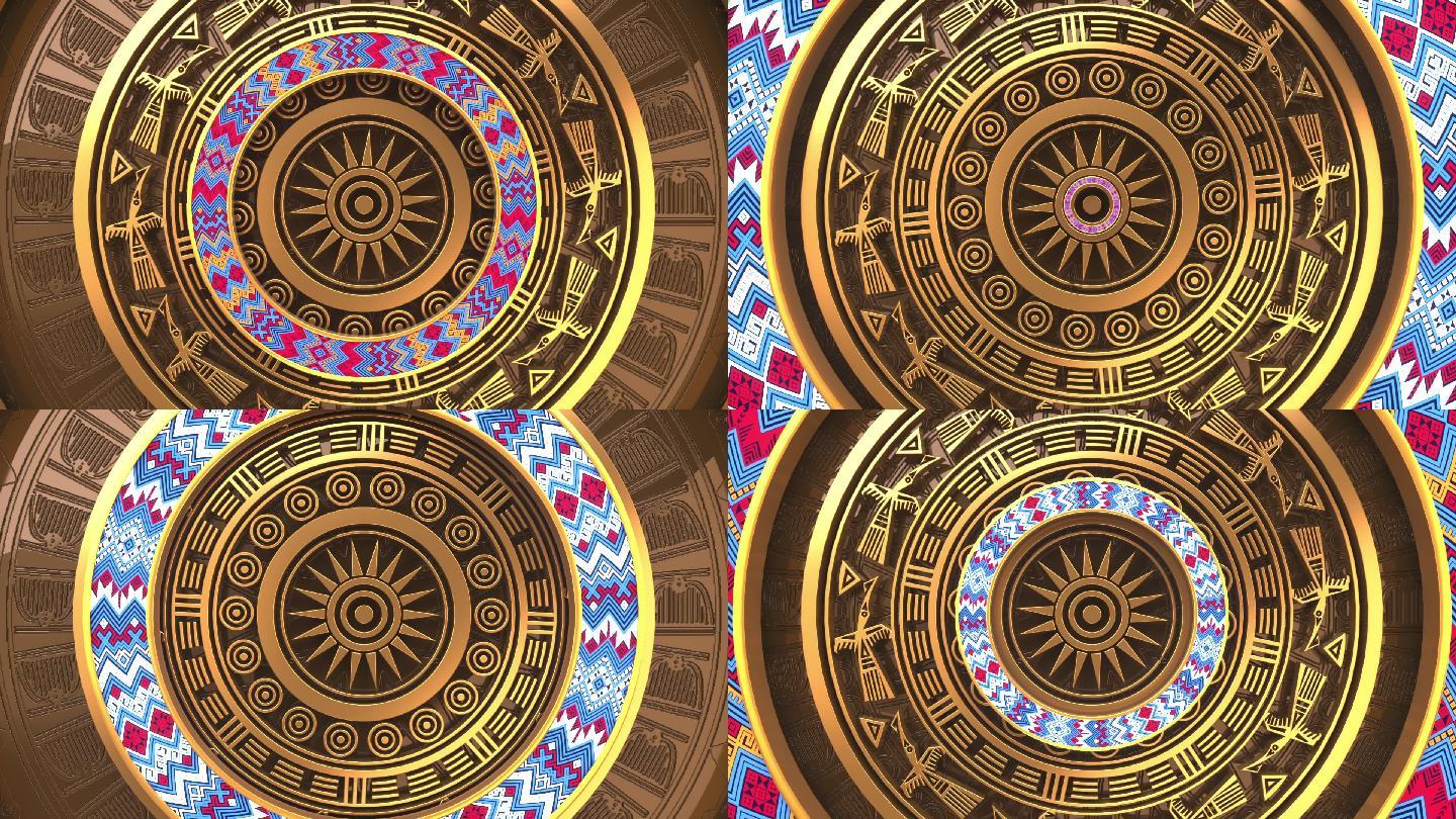 壮族少数民族铜鼓花纹变化舞台舞蹈背景