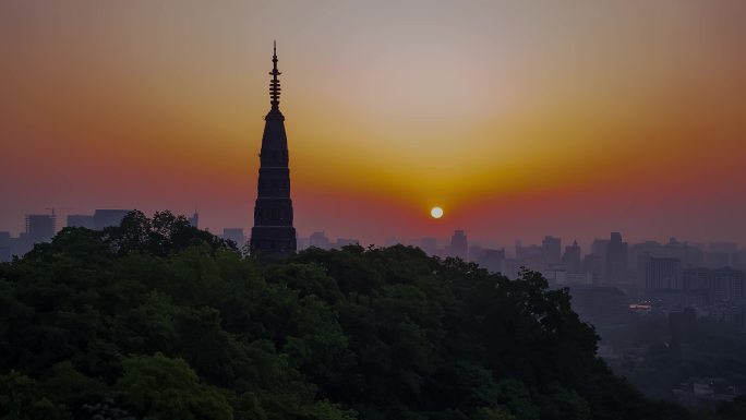 西湖日出早霞延时