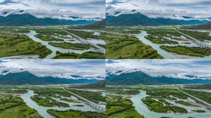 川藏318风景航拍延时摄影蓝天白云湖雪山