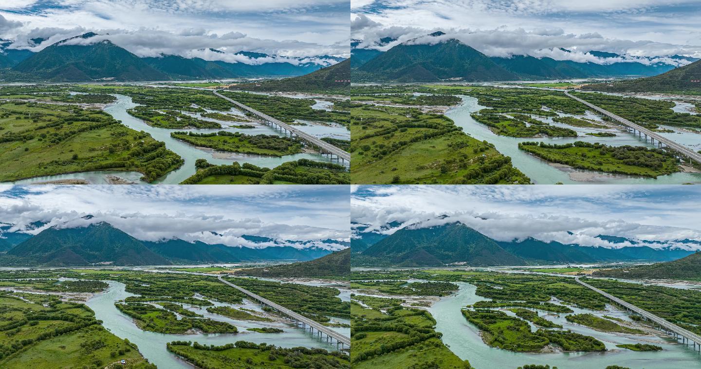 川藏318风景航拍延时摄影蓝天白云湖雪山